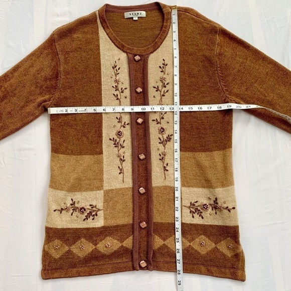 #093 Vintage Angora Wool grandma sweater size L tan, brown earthy tones Woman - Picture 7 of 14